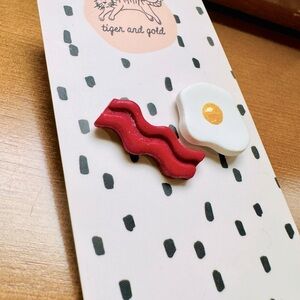 Bacon and Egg Earrings polymer clay with stainless steel posts. CUTE